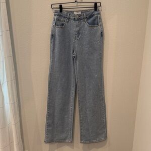 Austin Landing Rhinestone Glimmer Wide Straight Leg Women's Blue Jeans Size 7